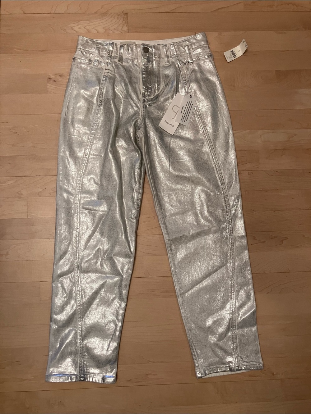New with tags Anthropologie Pilcro Silver Foil Jeans Size 26 Straight Leg Y2K